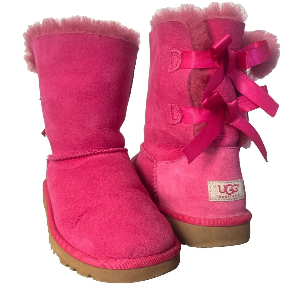 UGG Bailey Bow II Hot Pink Sheepskin Suede Boots Womens Size 6